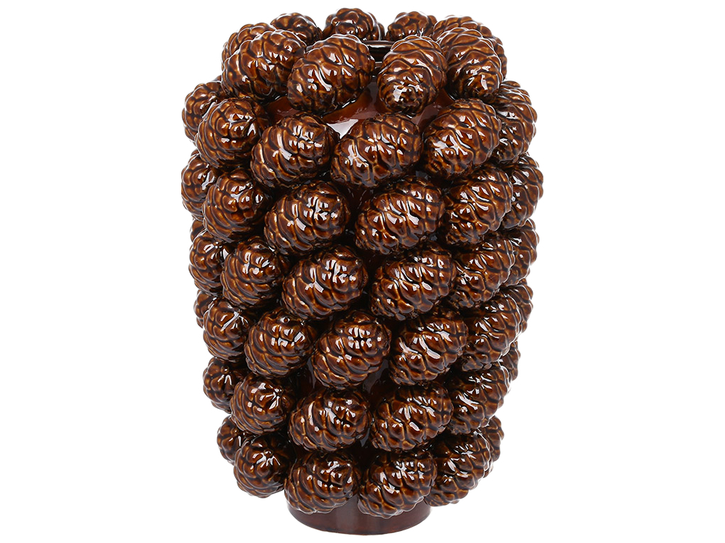 Ваза фарфоровая Cones, с объемным декором шишки, коричневая, 24 × 24 × 34 см