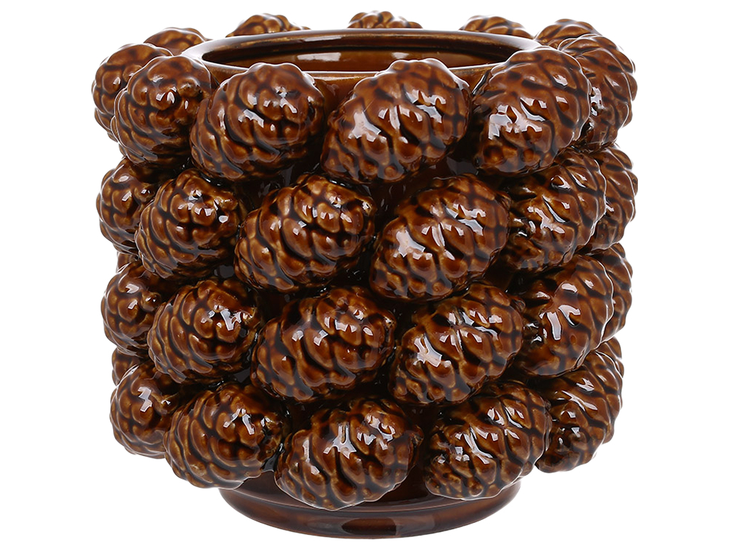 Ваза фарфоровая Cones, с объемным декором шишки, коричневая, 18 × 18 × 16 см