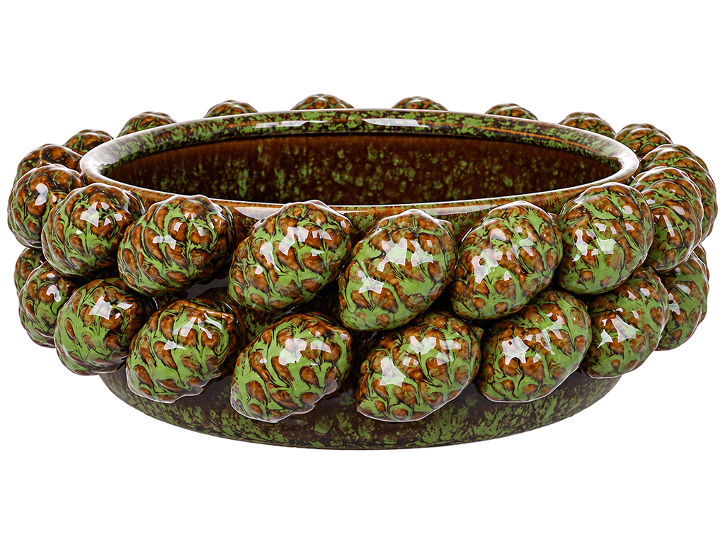 Фруктовница фарфоровая Cones зеленая с рельефным декором, 30×10 см