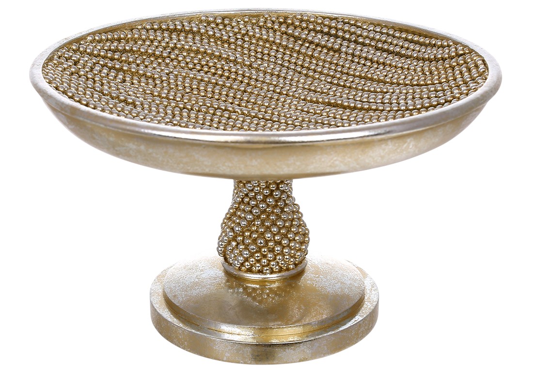 Блюдо декоративне на ніжці Pearl, полірезина, 22×13,5см, колір шампань