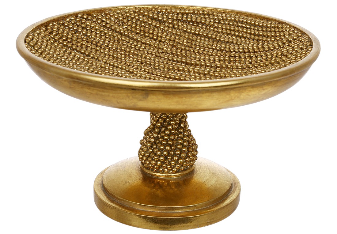 Блюдо декоративне на ніжці Pearl, полірезина, 22×13,5см, колір золотий