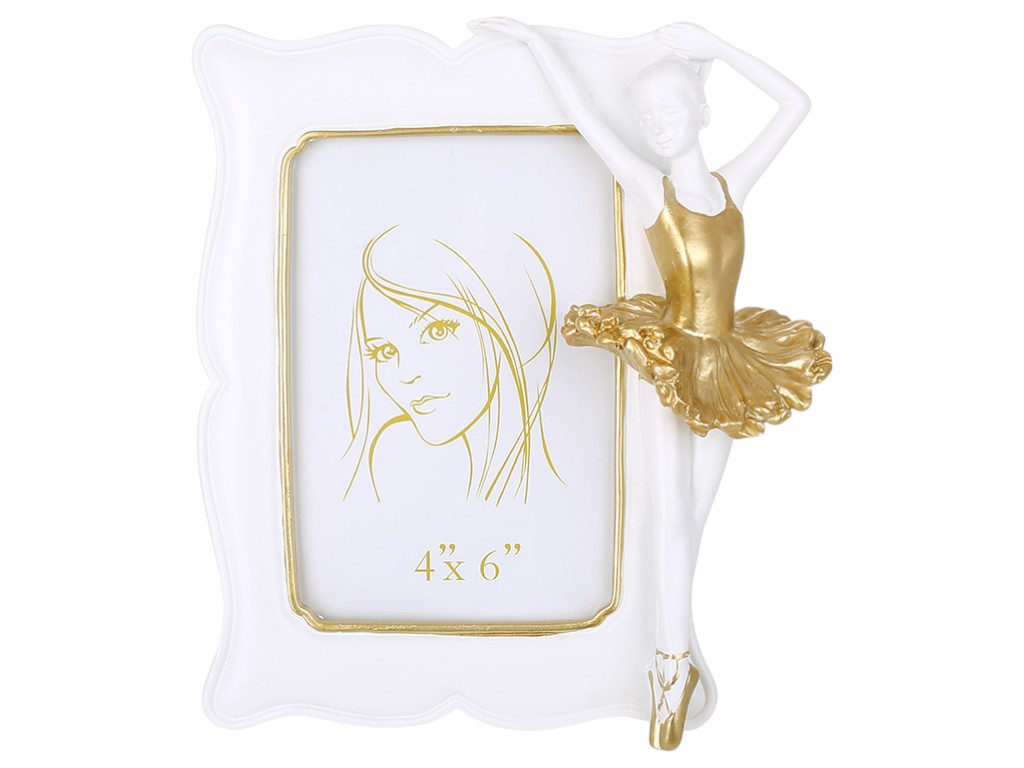 Фоторамка Балерина, прямокутна, полірезина, 10×15см, 18,5×5,5×20см, колір білий із золотом