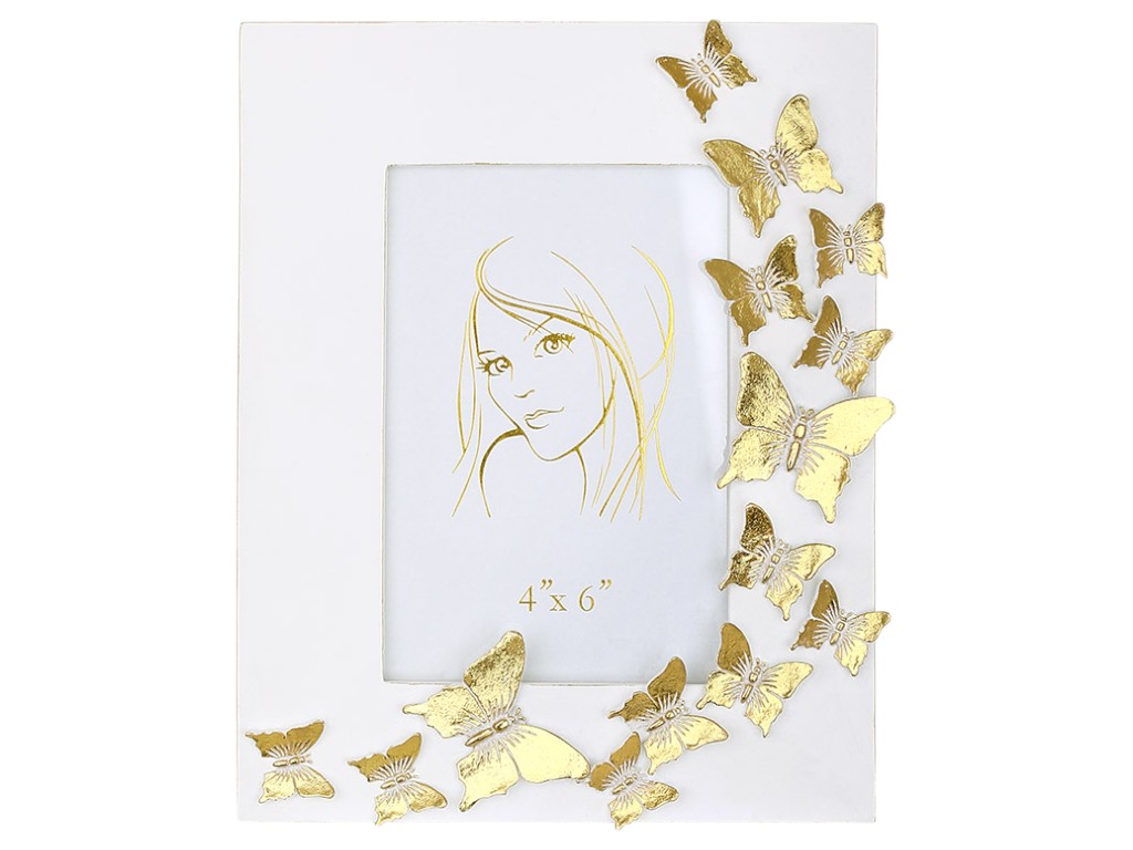 Фоторамка Butterfly, прямокутна, полірезина, 10×15см, 18×2.2×22см, колір білий із золотом