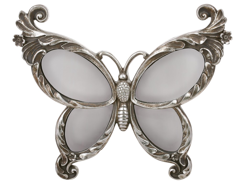 Декор настенный бабочка с элементами зеркал, 34,8×30×7,5см, цвет серебро