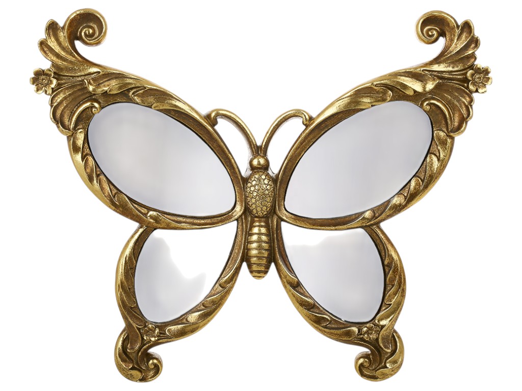 Декор настенный бабочка с элементами зеркал, 34,8×30×7,5см, цвет золотой