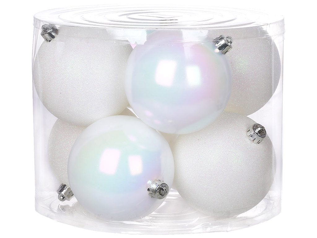 Набор елочных шаров, 10см, цвет - белый, 8шт: 4шт - перламутр, 4шт - глиттер 47-100