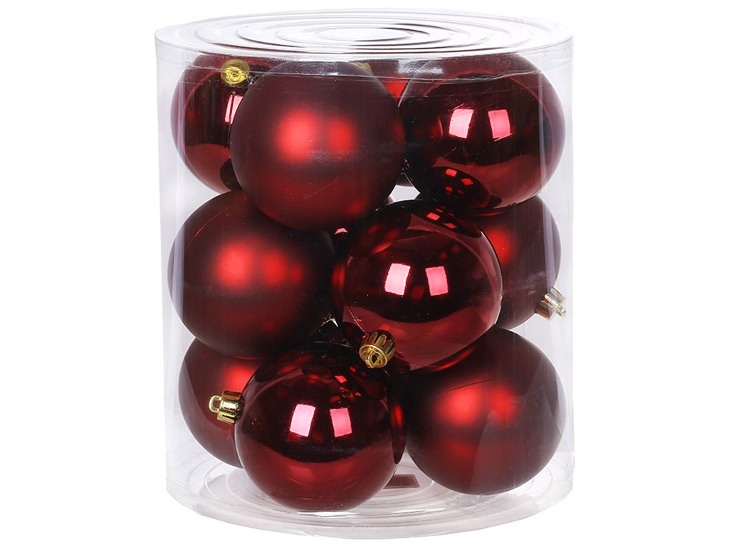 Набір ялинкових куль 8см, колір - марсала, 12шт: 6шт - глянець, 6шт - матовий 47-110