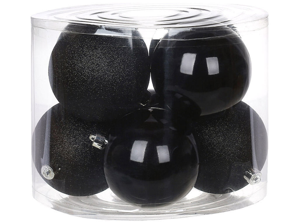 Набор елочных шаров, 10см, цвет - черный оникс, 8шт: 4шт - глянец, 4шт - глиттер 47-131