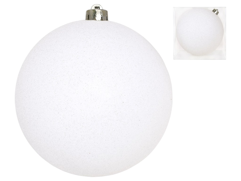 Куля ялинкова, пластик, діаметр 20см, колір білий гліттер
