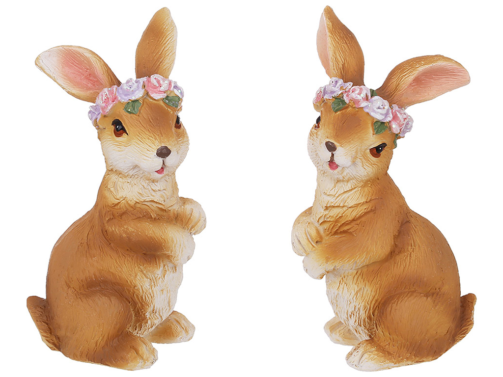 Декоративная статуэтка Кролик с веночком на голове, 2 дизайна, 5х5х10,5см (цена за 1шт)