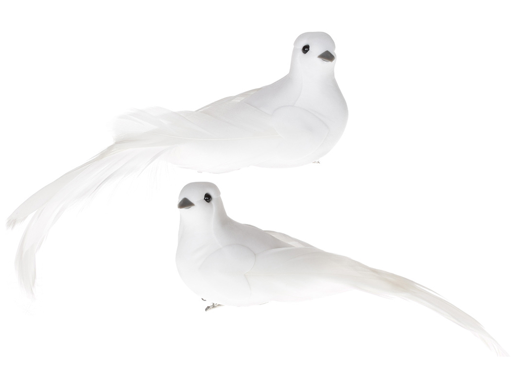 Декоративний птах на кліпсі, 18см, 2 дизайни, колір – білий