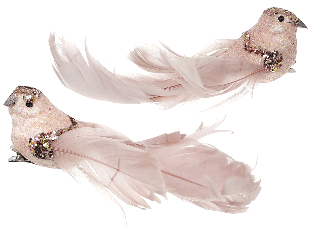 Декоративний птах на кліпсі, 12,5см, 2 дизайни, колір - попіл троянди