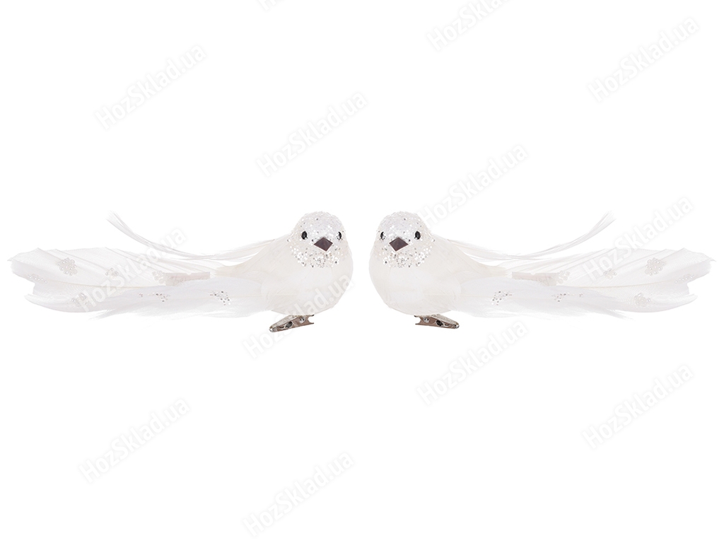 Декоративний птах на кліпсі, 18см, 2 дизайни, колір - білий