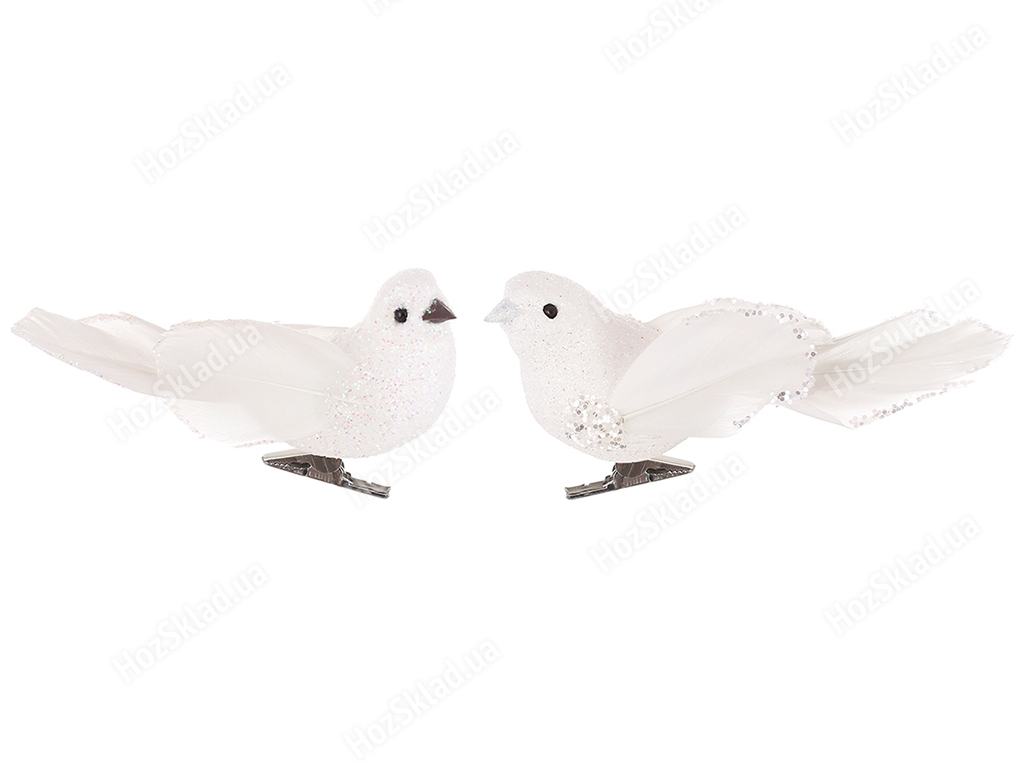 Декоративний птах на кліпсі, 10см, 2 дизайни, колір – білий