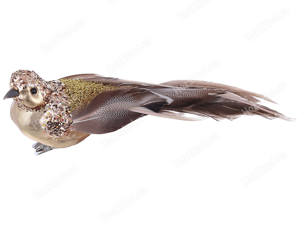 Декоративная птица на клипсе, 21см, цвет – золото