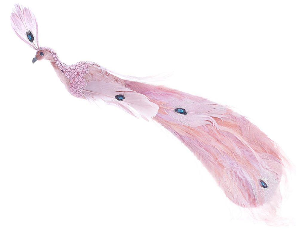 Декоративный Павлин на клипсе, 48см, цвет – розовый