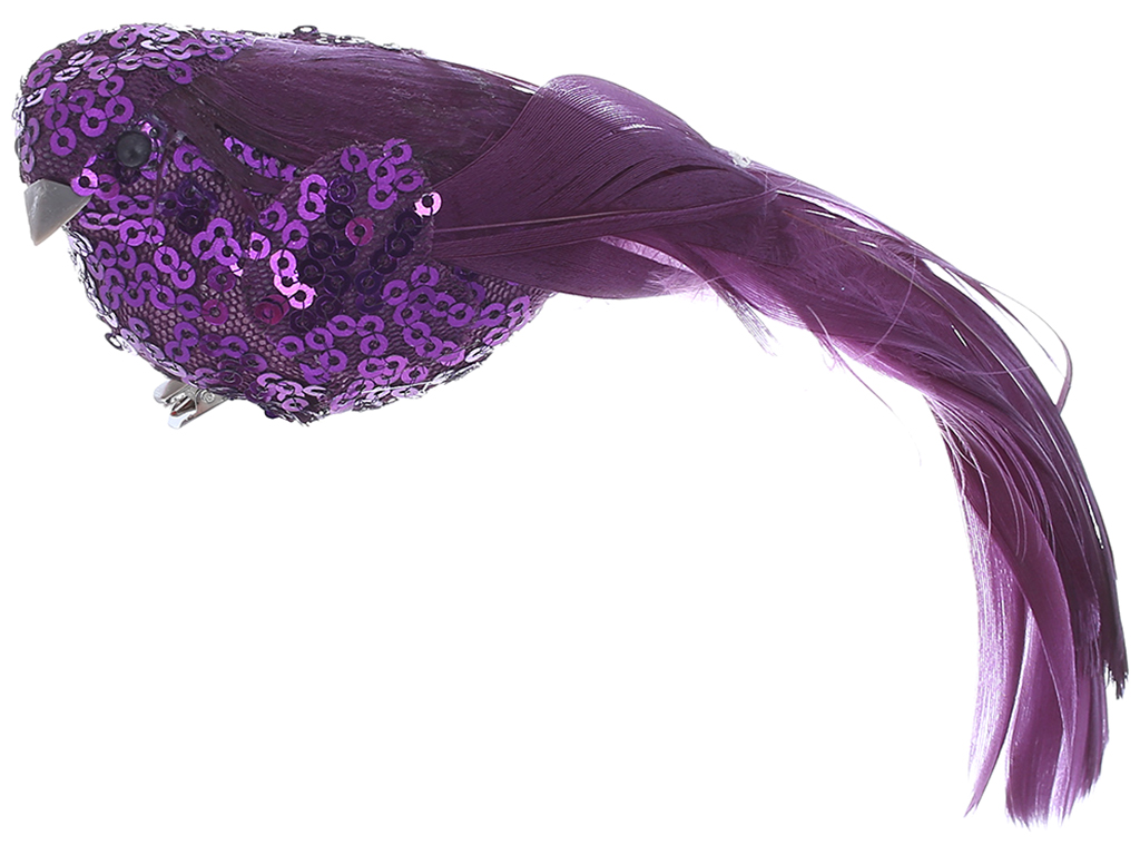 Декоративний птах на кліпсі, 16см, колір – пурпурний