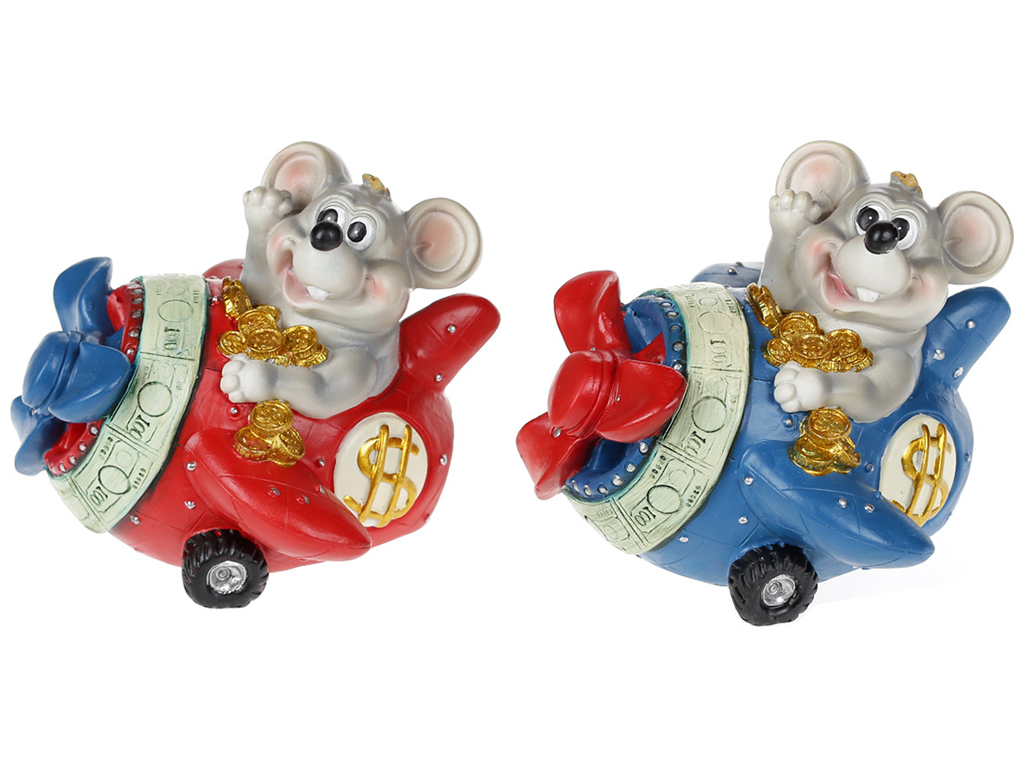 Копилка Мишка в самолете, 2 дизайна, 12см