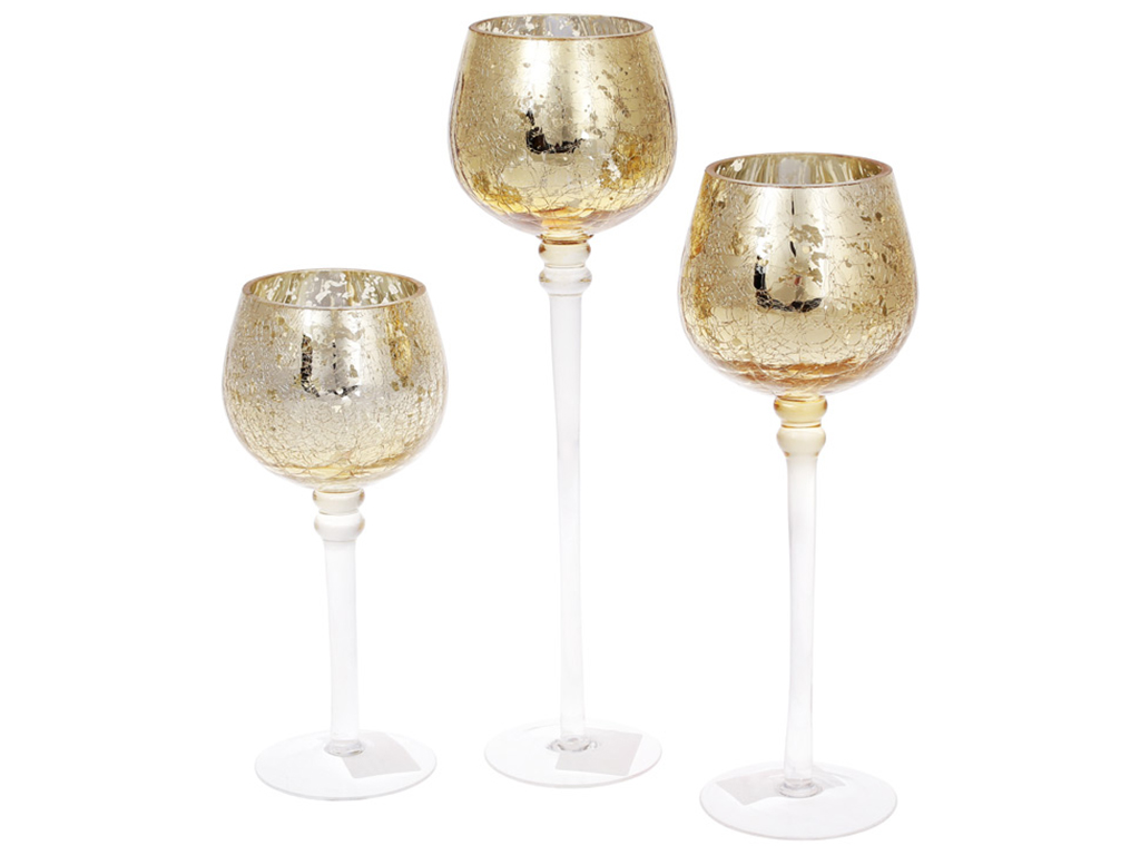 Набор подсвечников с эффектом битого стекла, 20/25/30см, цвет - светлое золото (цена за набор 3шт)