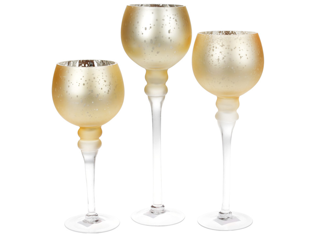 Набор стеклянных подсвечников, 30/35/40см (цена за набор 3шт) цвет - матовое золото