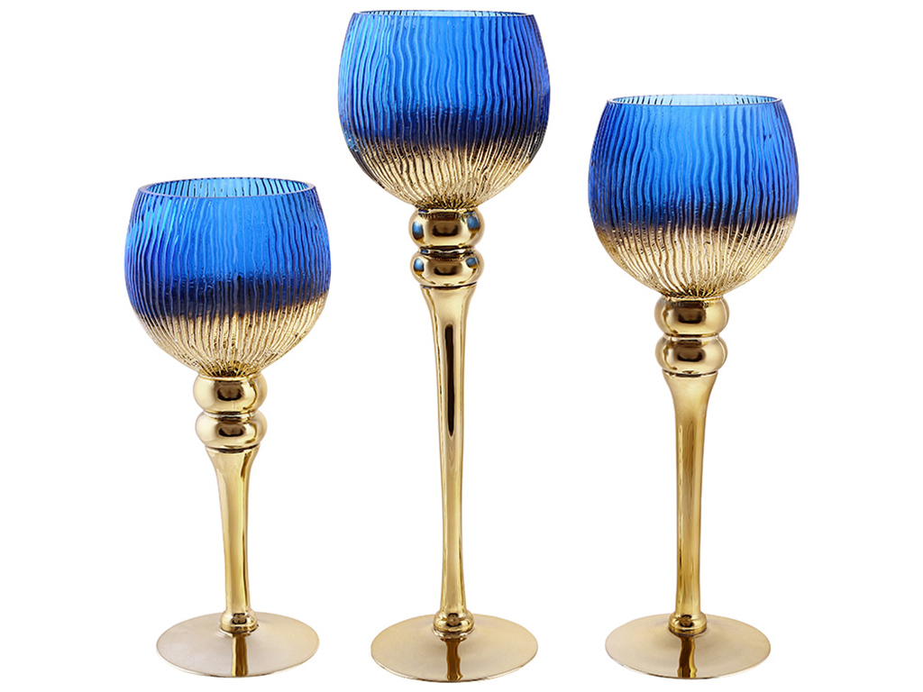 Набір свічників, 30/35/40см, колір - сапфіровий синій із золотом (ціна за набір 3шт)