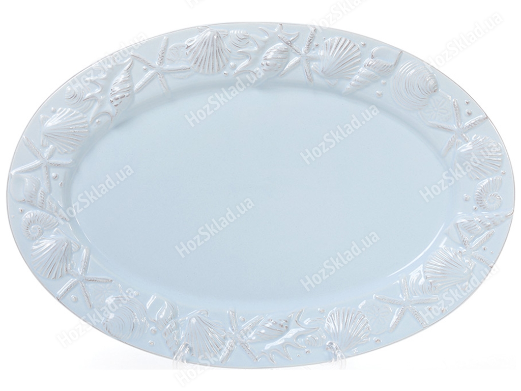 Блюдо керамічне овальне Морські мотиви, 34см, колір – світло-блакитний
