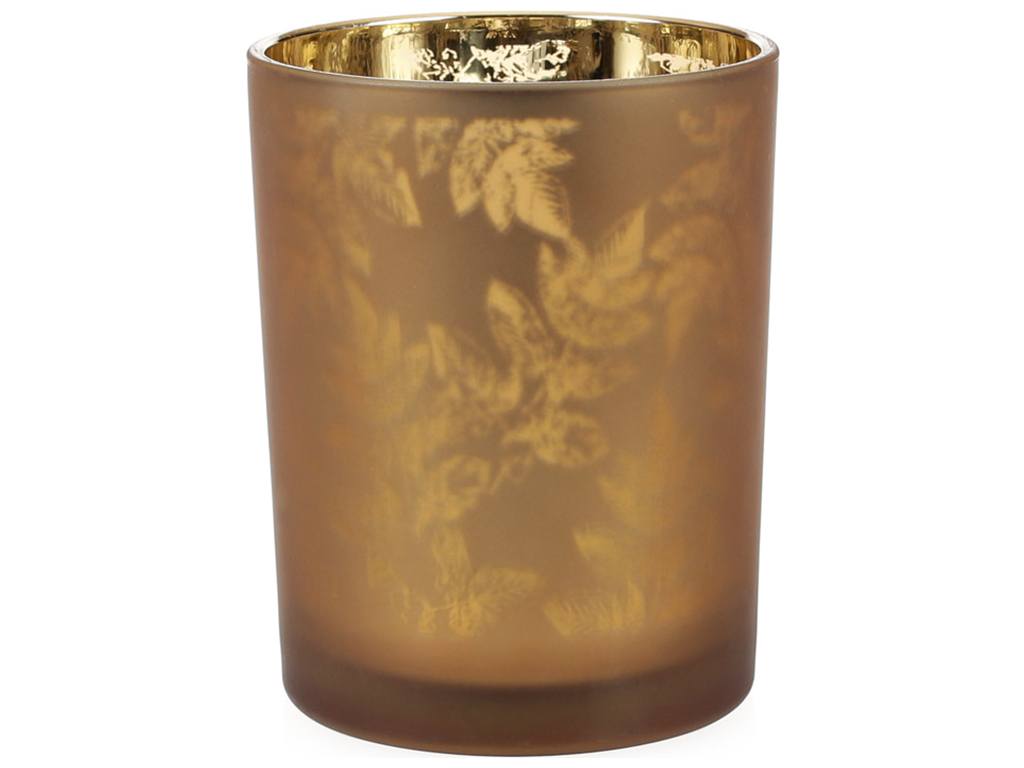 Подсвечник с рисунком Листья, цвет - коричневый, 12,5см