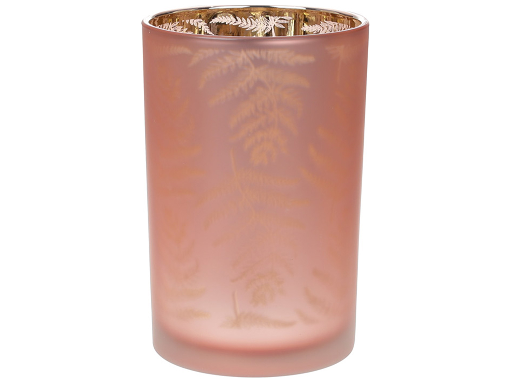 Подсвечник с рисунком Папоротник, цвет - пастельный розовый, 18см