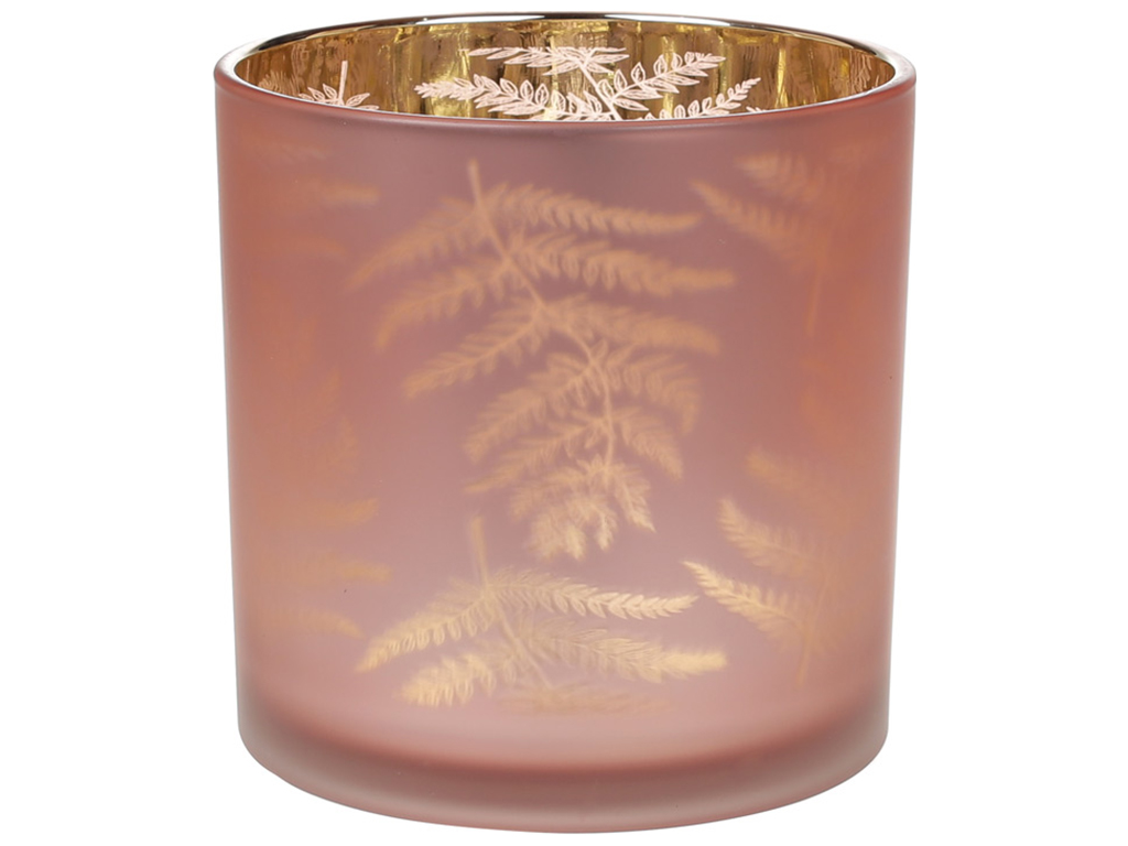 Подсвечник с рисунком Папоротник, цвет - пастельный розовый, 15см