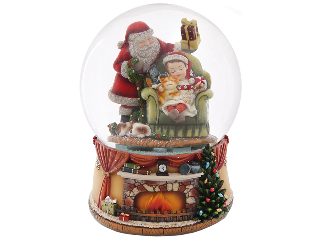 Декоративный водяной шар Подарок от Санты 20см, с музыкой Jingle Bells на батарейках (3хААА) 559-238