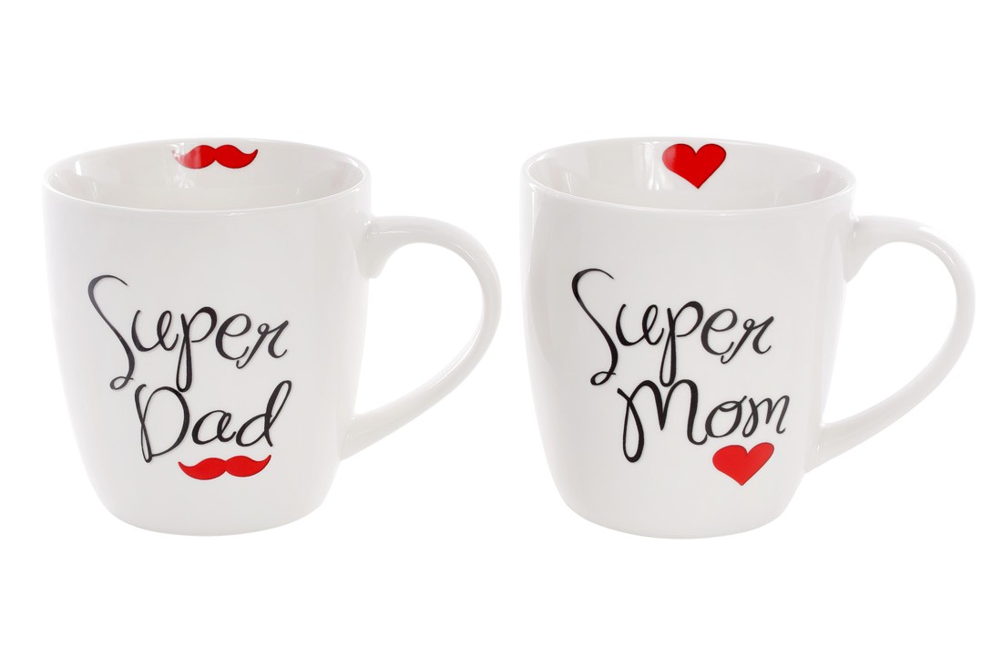 Чашка порцелянова Super Dad, Super Mom, 520мл, колір білий (ціна за 1шт)