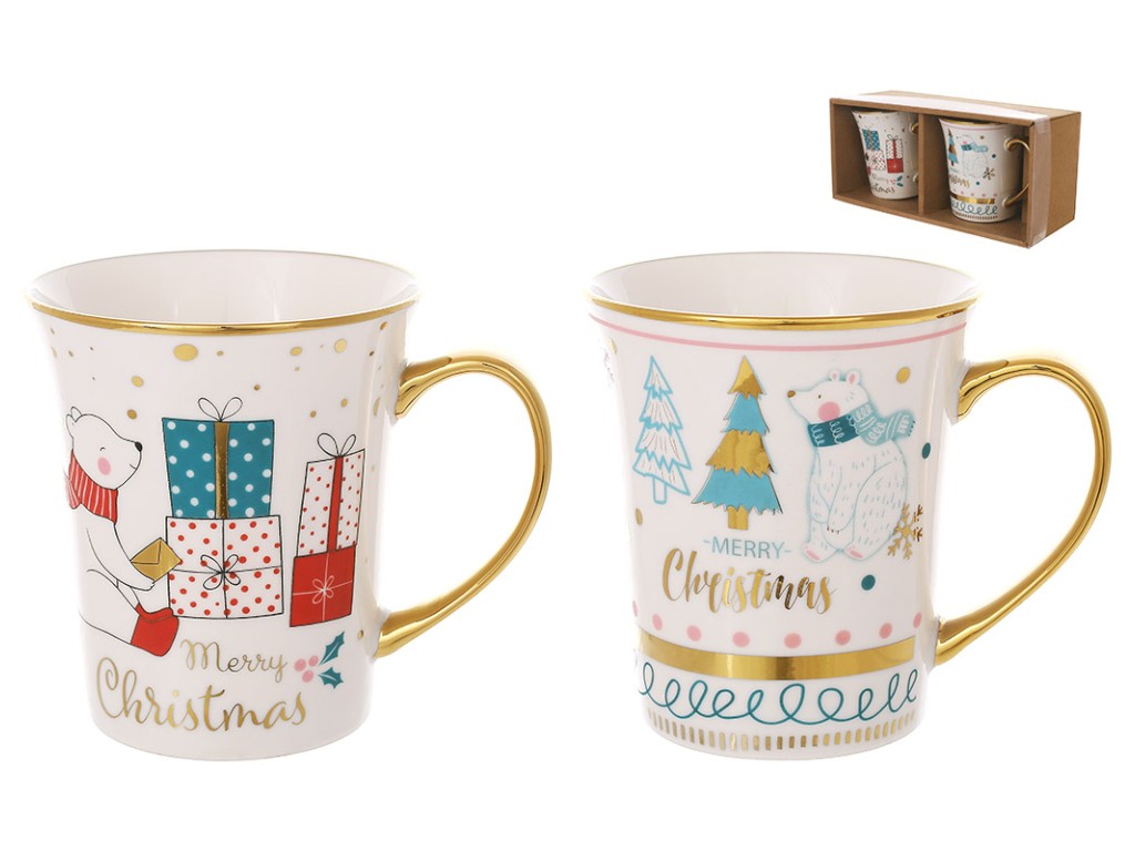 Набор чашек фарфоровых Christmas, 300мл, 2 дизайна (цена за 2шт)