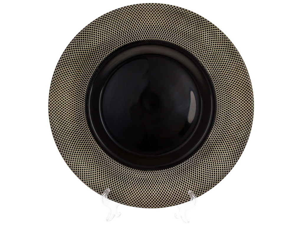 Тарілка сервірувальна, колір - чорний із золотом, 33см