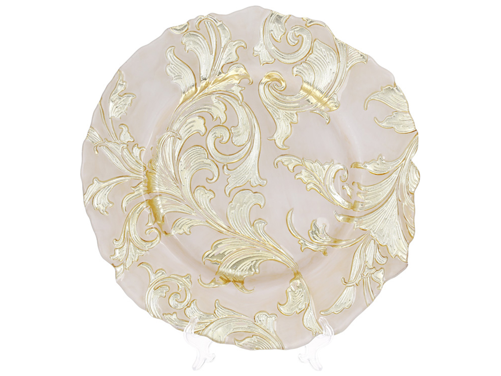 Тарелка сервировочная, белый с золотым узором, 33см (УЦЕНКА: наличие царапин на рисунке)