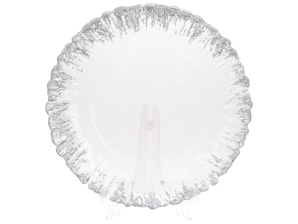 Тарелка сервировочная, цвет - прозрачный с серебряной каймой, 33см