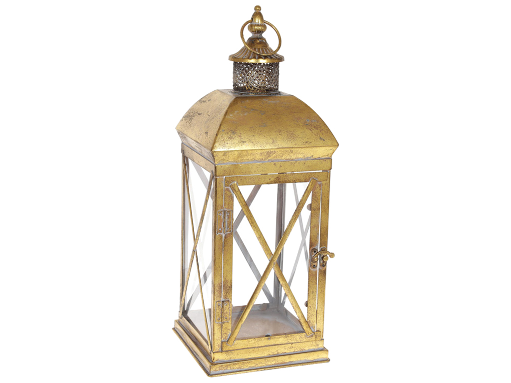 Подсвечник Фонарь металлический, 49см, цвет - золото антик