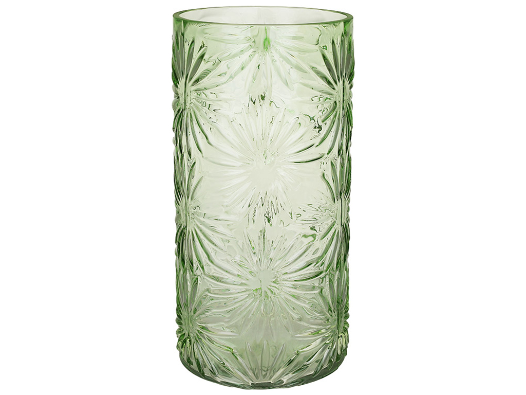 Ваза стеклянная с фактурным рисунком Ромашки 15х30,5см, цвет - зеленый