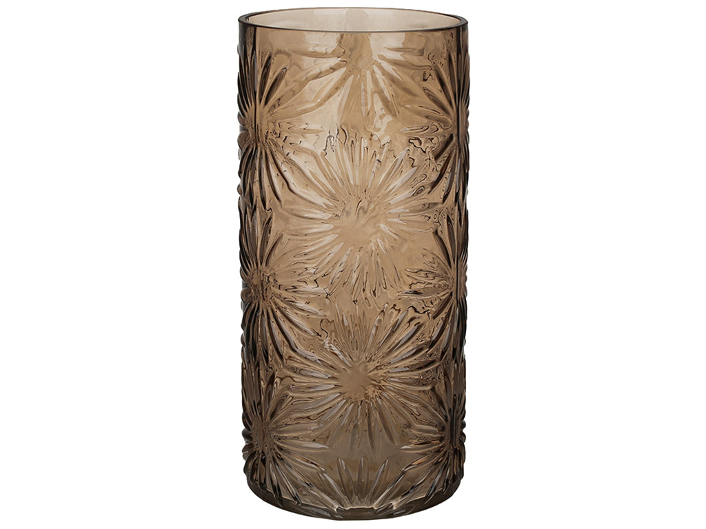 Ваза стеклянная с фактурным рисунком Ромашки 12х25см, цвет - коричневый