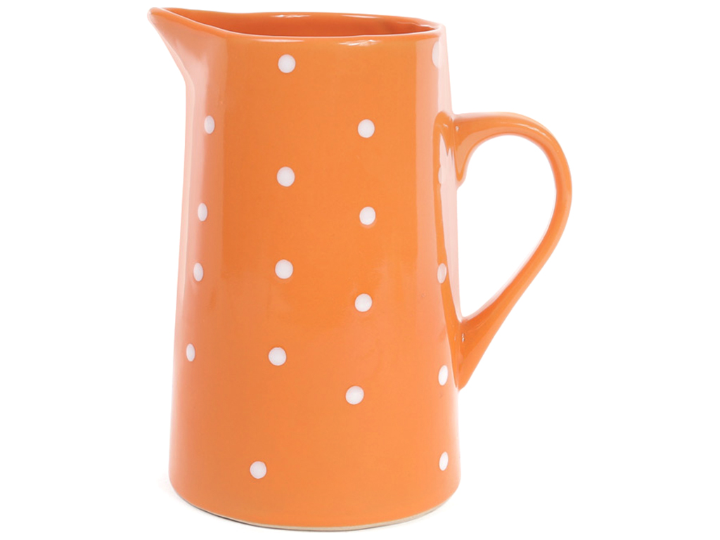 Глечик керамічний, колір - помаранчевий в білий горошок, 1л