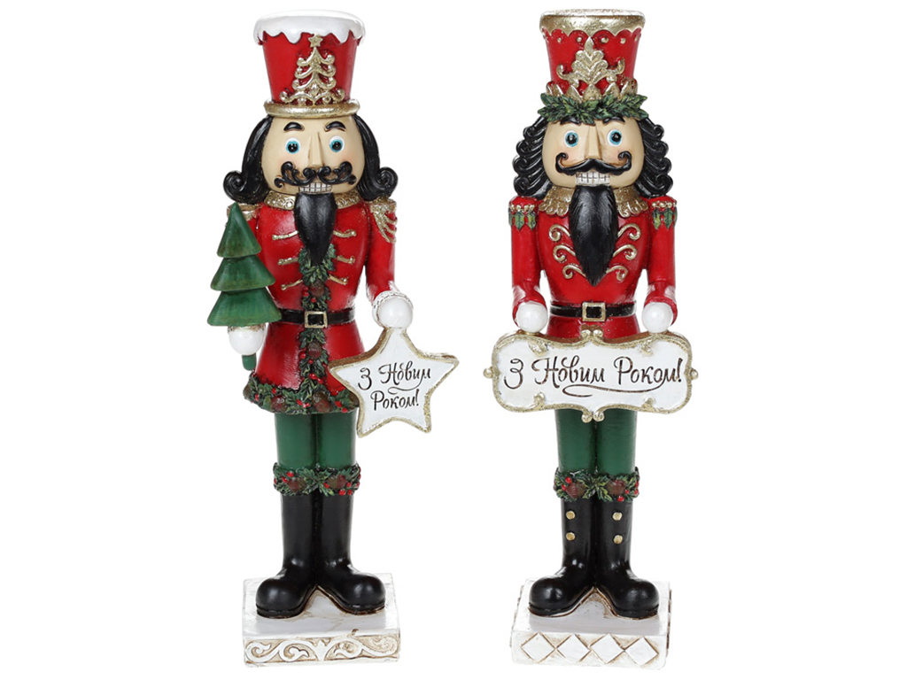 Декоративная статуэтка Щелкунчик "З Новим Роком", 22см, 2 дизайна, цвет - красный с зелёным