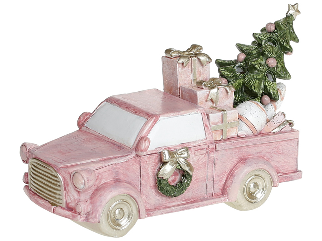 Декоративная фигурка с LED подсветкой Машина с ёлкой, 15см, цвет - пурпурный, 707-810