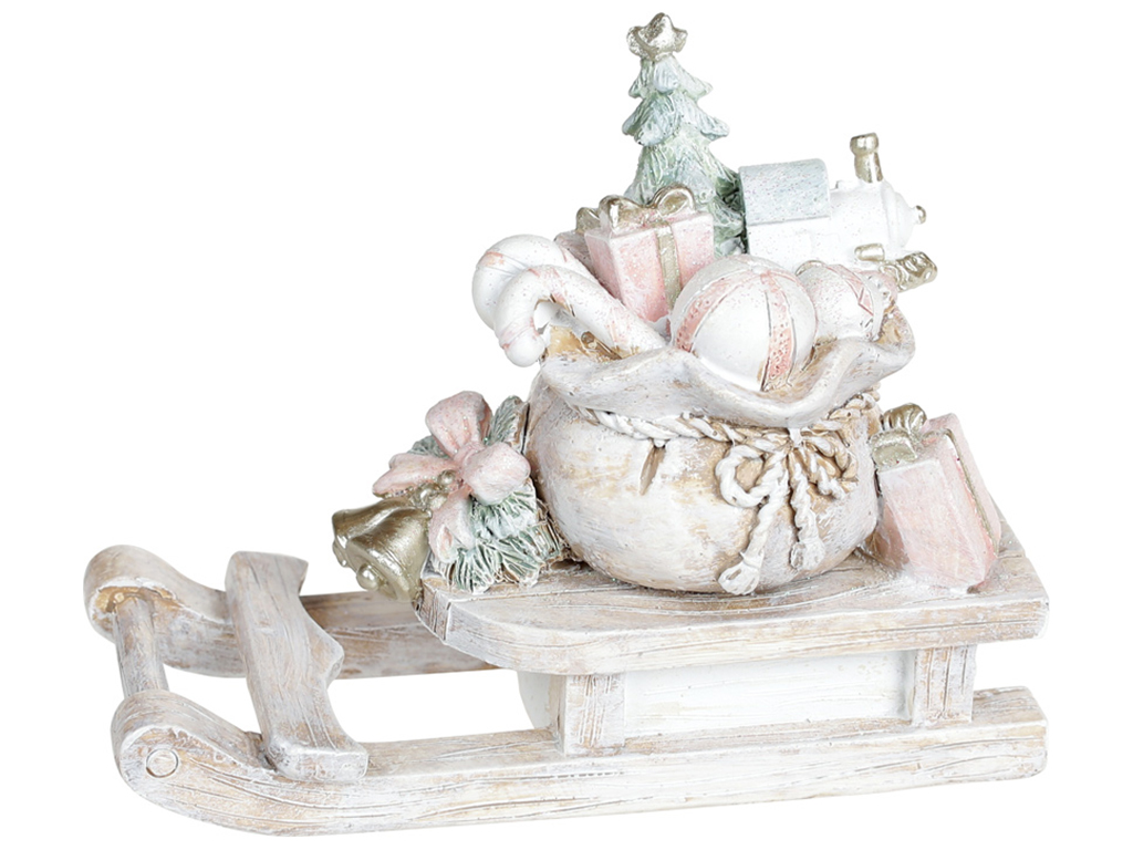 Декоративная фигурка Сани с подарками, 12,5см, цвет - розово-бежевый