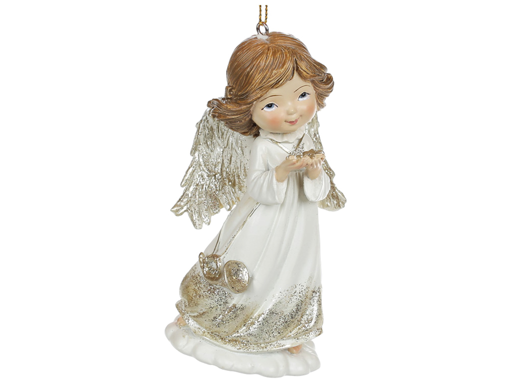 Декоративная подвеска Ангел со звездочкой, 11,5см, цвет - белый с шампанью