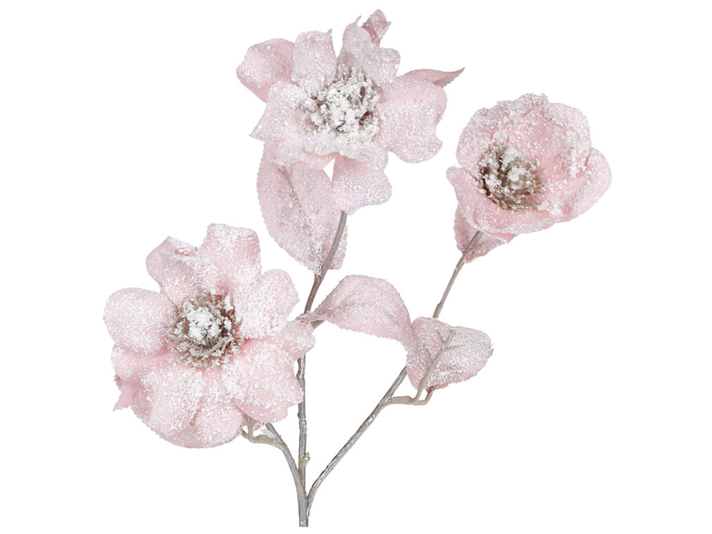 Камелия в снегу (3 цветка), 61см, цвет - розовый