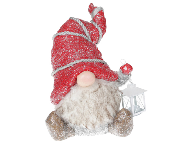 Декоративная фигура Гном с фонариком, 40,5см, цвет - красный