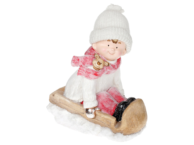 Декоративная фигура на санках Мальчик , 41см, цвет - красный с белым