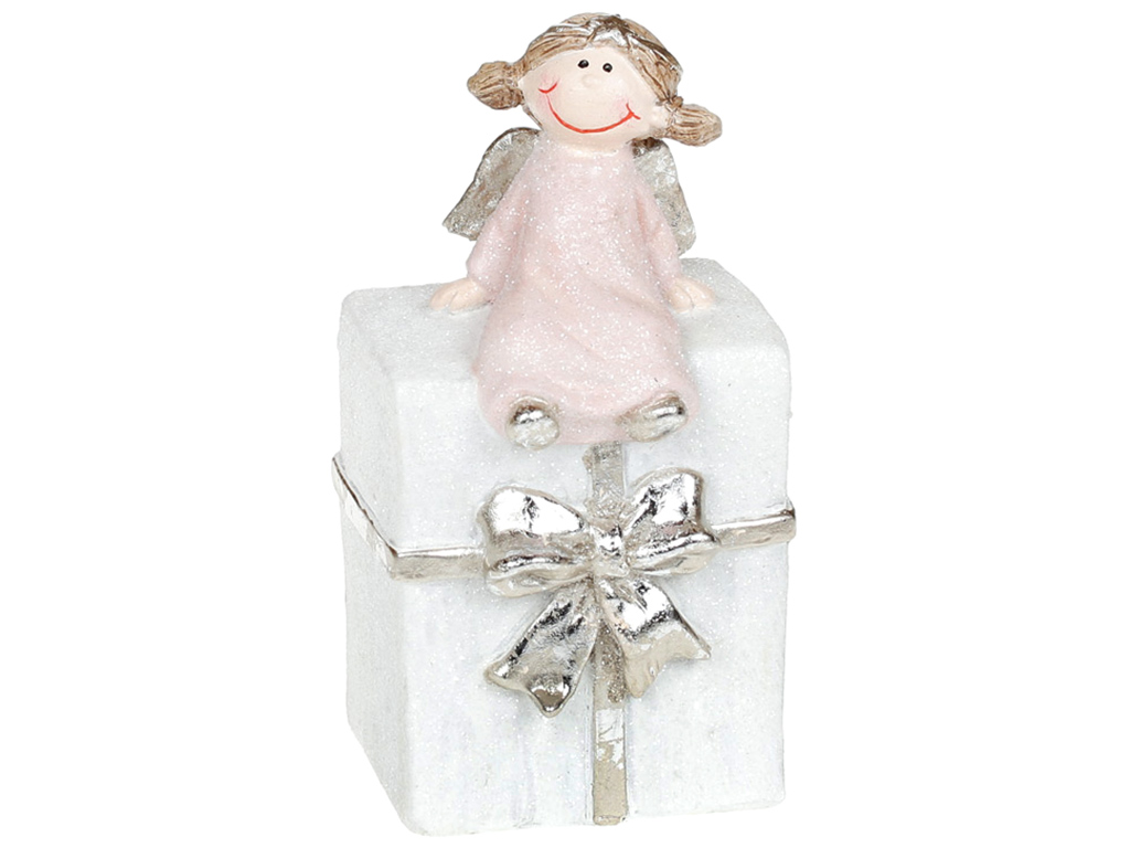 Декоративная статуэтка Ангел на подарке, 13,5см, цвет – розовый