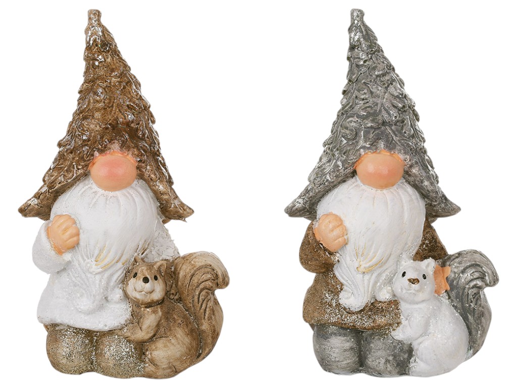 Фигура декоративная Гном с белочкой, керамика, 9,5×7,2×15см, 2 дизайна (цена за 1шт)