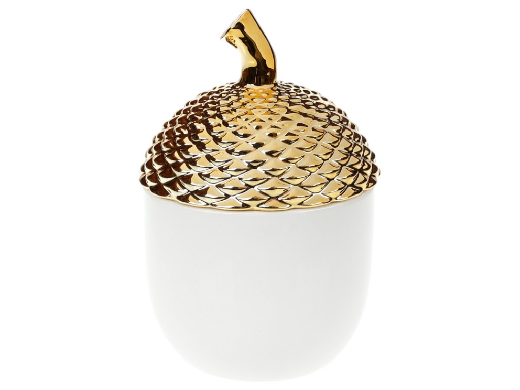 Банка фарфоровая для сладостей Желудь, 800мл, 13×13×19,3см, цвет белый с золотом