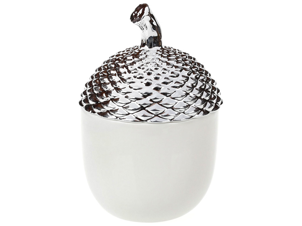 Банка фарфоровая Желудь, 800мл, цвет - белый с серебром